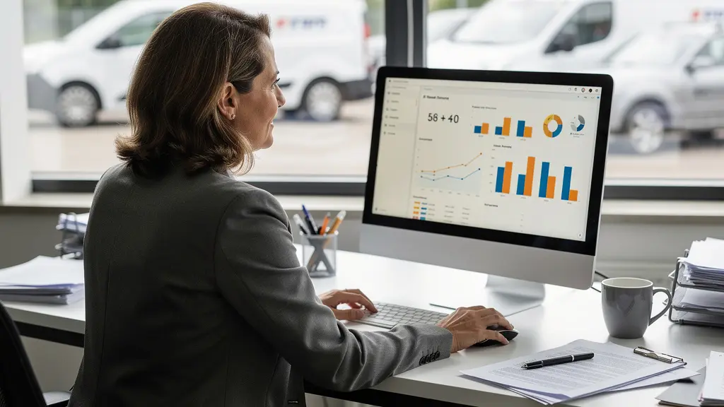 Responsable logistique consultant un tableau de bord de gestion de flotte automobile