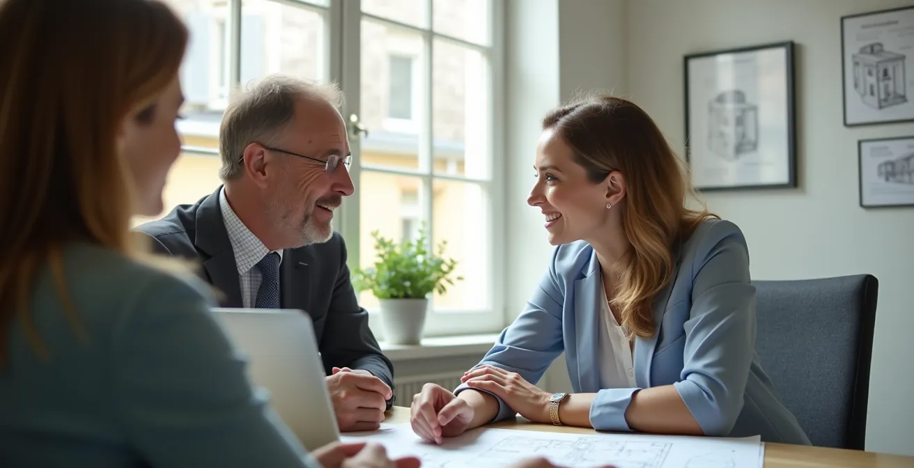 Agent d'assurance en consultation avec un client dans un bureau moderne