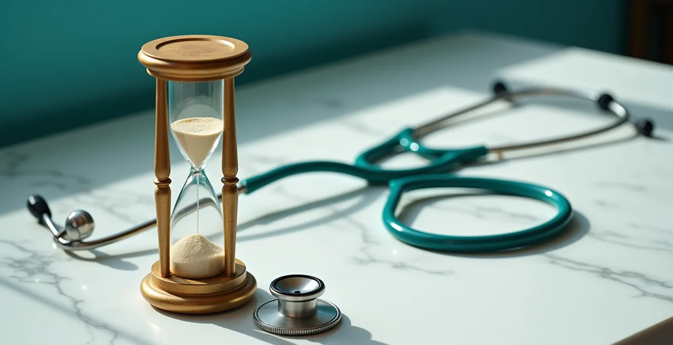 Représentation visuelle du délai de carence d'une mutuelle santé avec un calendrier et une horloge