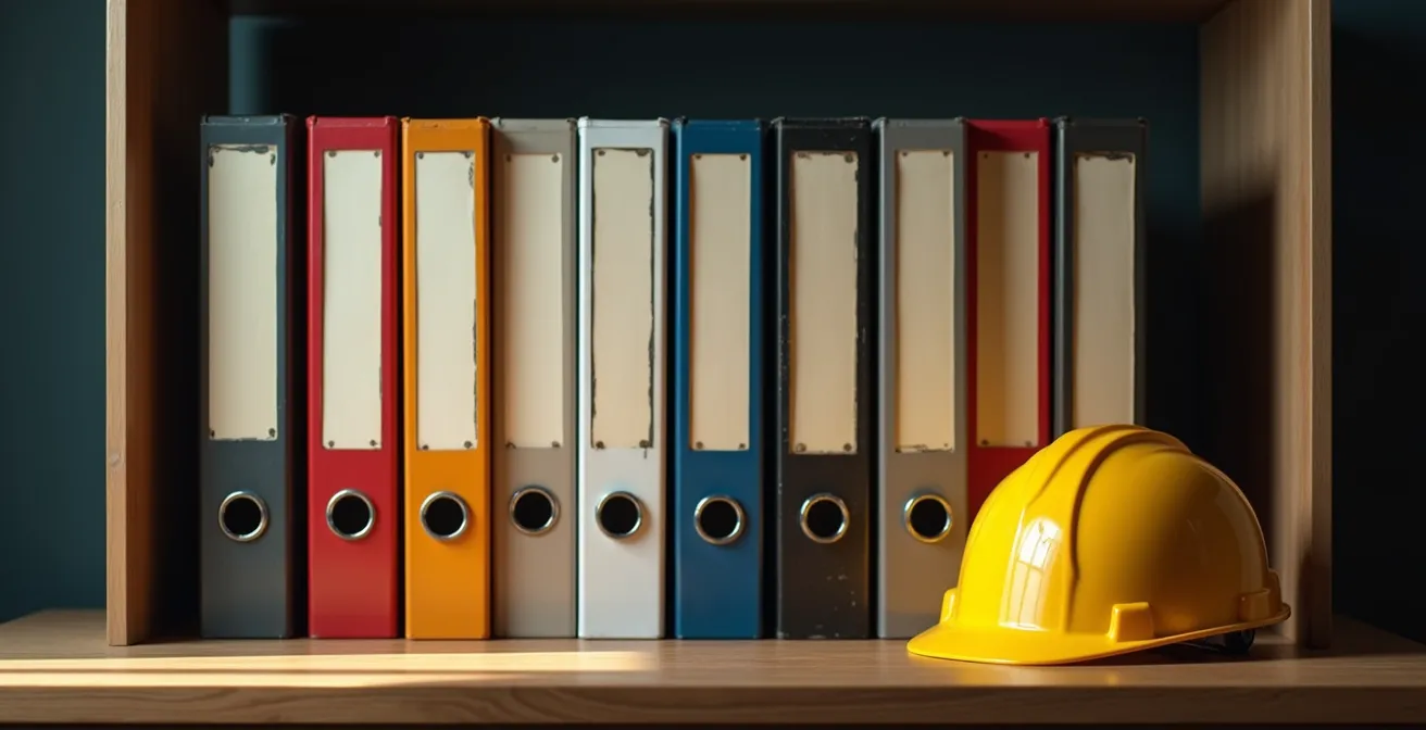 Bureau d'artisan avec documents professionnels soigneusement archivés et classés