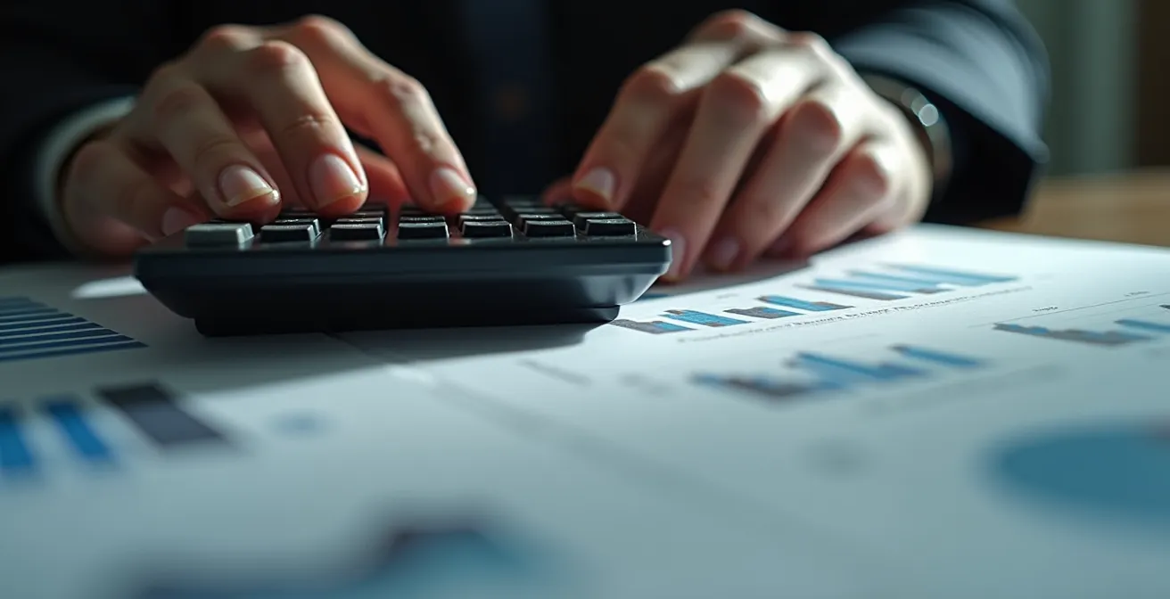 Travailleur non salarié effectuant des calculs financiers dans son bureau