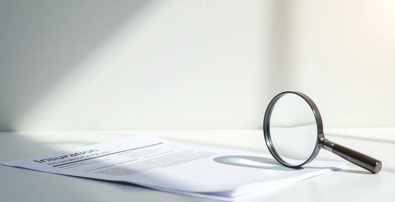 Vue minimaliste d'un bureau avec documents et loupe posée sur des papiers