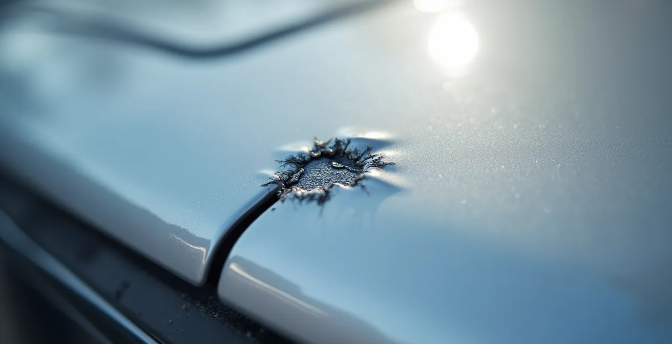 Vue macro d'un petit impact sur la carrosserie d'une voiture