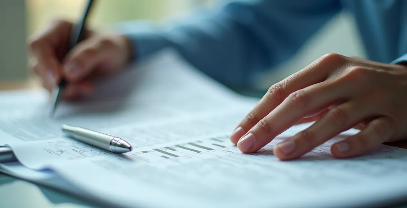 Main tenant un document de devis médical avec éléments symboliques de droits du patient