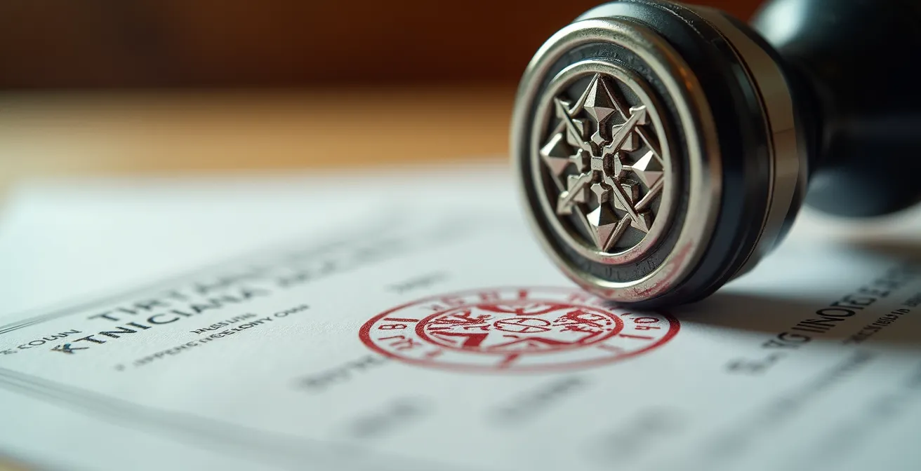 Vue macro d'un tampon officiel sur un document de résiliation d'assurance