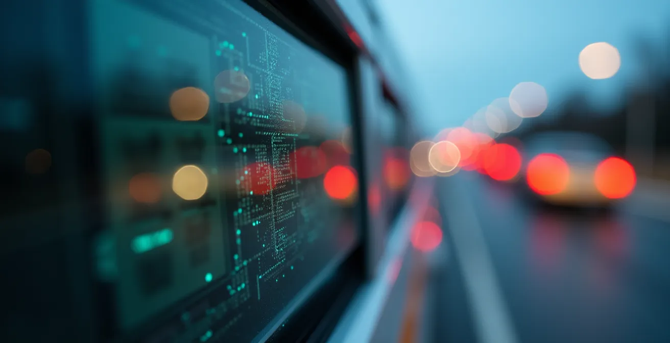 Radar automatique moderne sur autoroute française contrôlant les véhicules